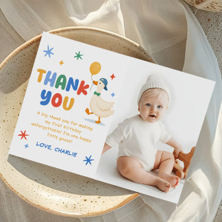 Carte De Remerciements Une joyeuse oie drôle pour la première photo d'ann