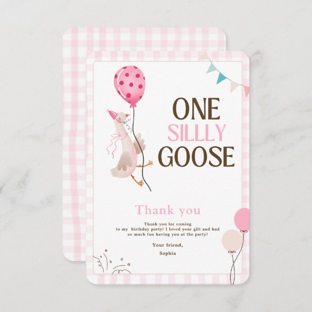 Carte De Remerciements Une oie sotte Anniversaire, 1er Anniversaire Fille (Devant / Derrière)