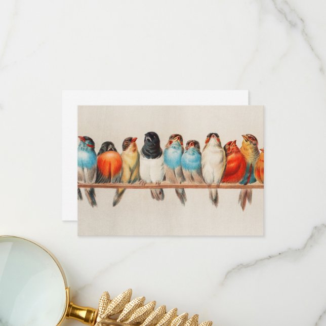 Carte De Remerciements Une perche d'oiseaux par Hector Giacomelli (Devant/Arrière en situation)