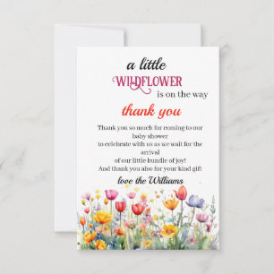 Carte De Remerciements une petite douche pour fille fleur sauvage