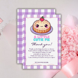 Carte De Remerciements Une petite tarte mignonne Kawaii carreaux violets 