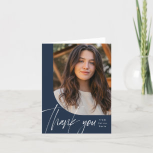 Carte De Remerciements Une photo moderne marine brush script graduation