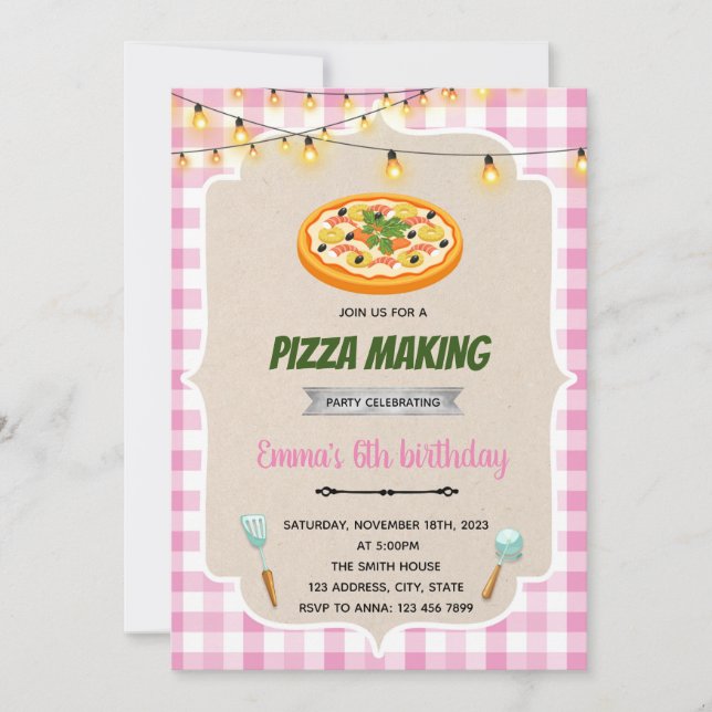 Carte De Remerciements Une pizza de fille à l'invitation de la fête (Devant)