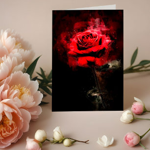 Carte De Remerciements Une rose rouge aquarelle sur fond noir