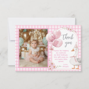 CARTE DE REMERCIEMENTS UNE ROSE SILLY EN VICHY 1ER ANNIVERSAIRE