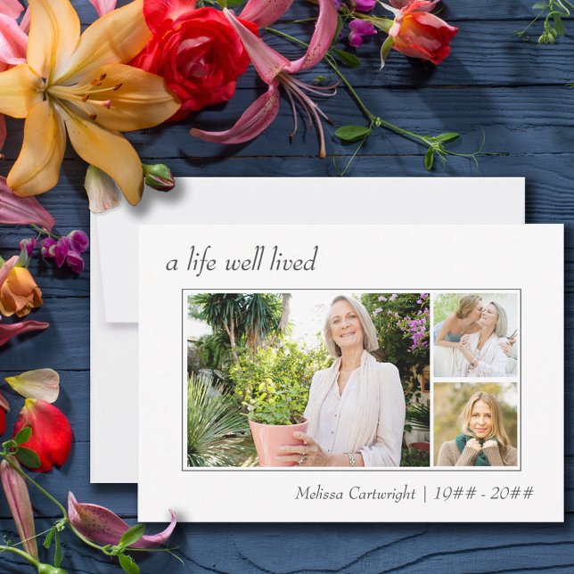 Carte De Remerciements Une vie bien vécue Bordée 3 Photo Funérailles (Créateur téléchargé)