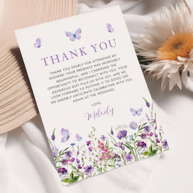 Carte De Remerciements Une vie de papillons Fête de mariage champêtre (Lifetime of Butterflies Wildflower Bridal Shower Thank You Card)