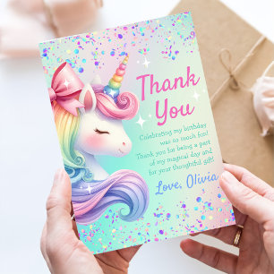Carte De Remerciements Unicorn Girl Magique Pastel Rainbow Anniversaire