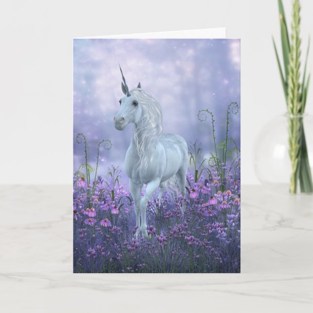 Carte De Remerciements Unicorne aux fleurs violettes (Devant)