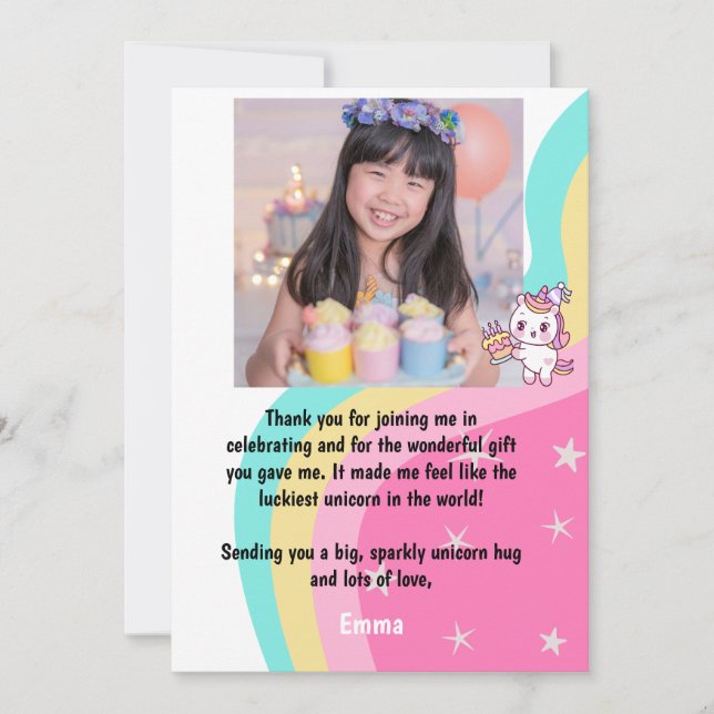 Carte De Remerciements Unicorne rose Anniversaire personnalisé (Devant)