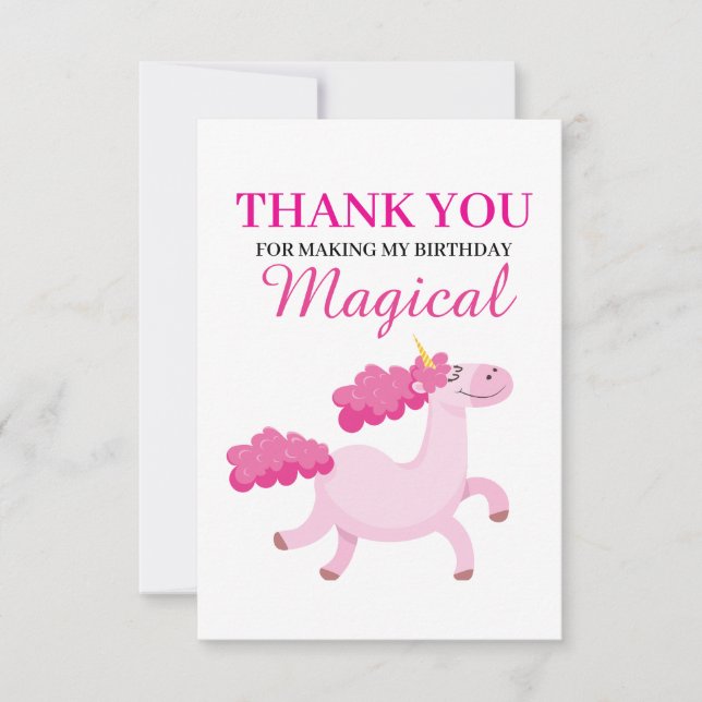 Carte De Remerciements Unicorne rose simple filles Anniversaire (Devant)