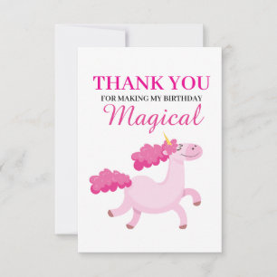 Carte De Remerciements Unicorne rose simple filles Anniversaire