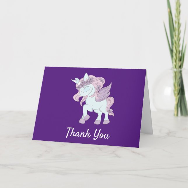 Carte De Remerciements Unicornes pastel violet et blanches (Devant)