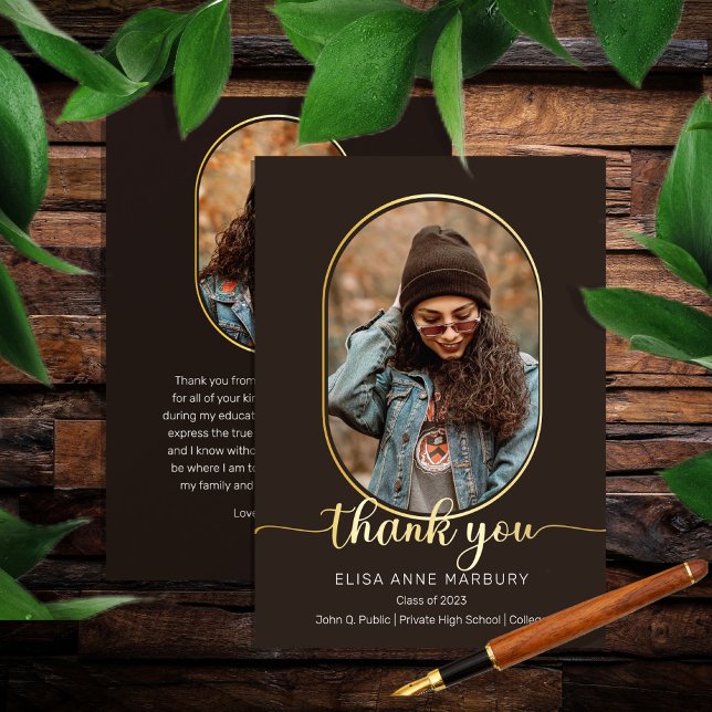 Carte De Remerciements Unique Oblong 2 Photo Collage Graduation Thank You (Créateur téléchargé)