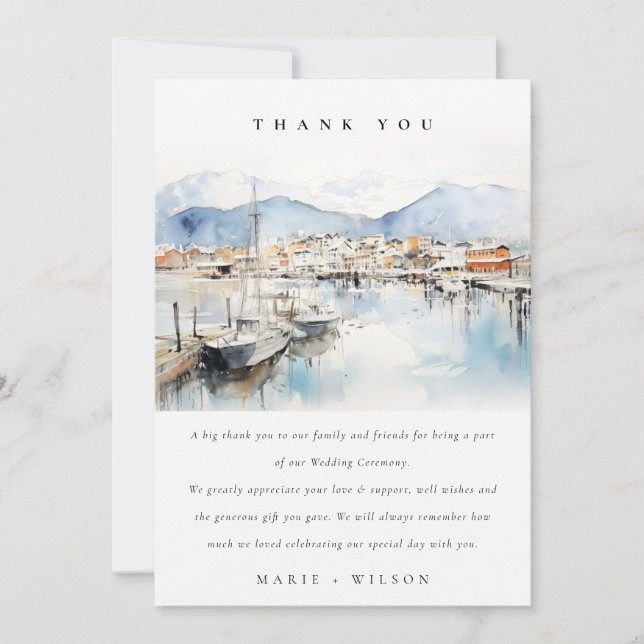 Carte De Remerciements Ushuaia, Argentina Watercolor Landscape Wedding (Devant)