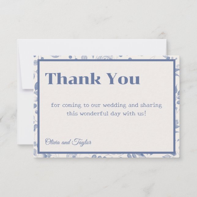 Carte De Remerciements usty Blue Watercolor Floral Wedding (Devant)