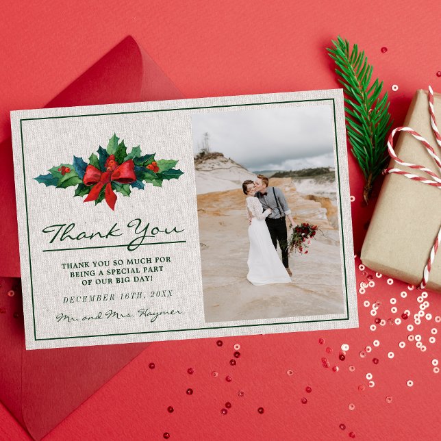 Carte De Remerciements Vacances Wreath Poinsettia Mariage de Noël (Créateur téléchargé)