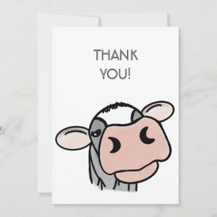 Carte De Remerciements vache de dessin animé noir blanc rose baiser gris 