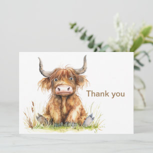 Carte De Remerciements Vache Highland assis dans l'herbe