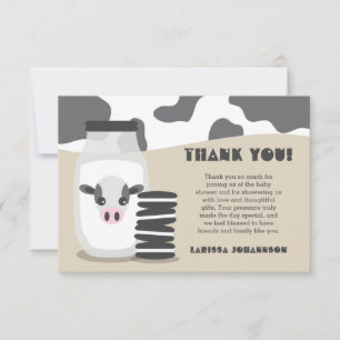 Carte De Remerciements Vache mignonne et lait et biscuits Baby shower bei