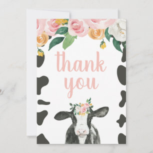 Carte De Remerciements Vache Sainte Gingham Rose floral Anniversaire Merc
