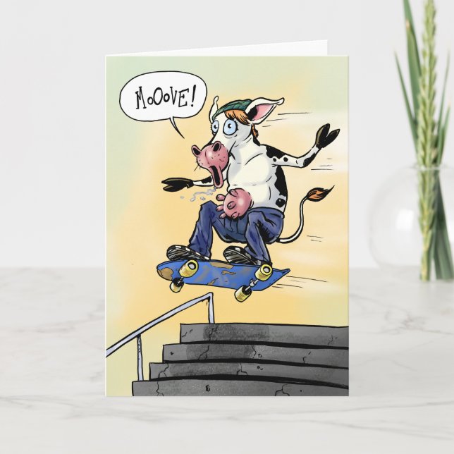 Carte De Remerciements Vache sur skateboard hurle bouge (Devant)