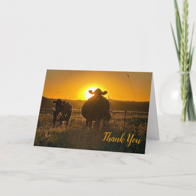Carte De Remerciements Vaches au coucher du soleil (Devant)