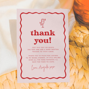 Carte De Remerciements Vague Rétro Rose et Rouge Brunch Mariage Moderne G