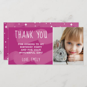 Carte De Remerciements Vague rose mignonne Aquarelle étoile photo fille