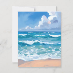 Carte De Remerciements Vagues de l'océan bleu Aquarelle de mer de plage