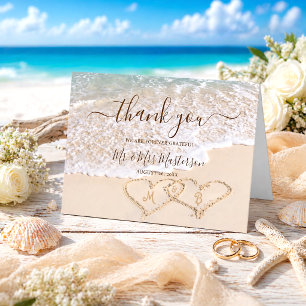 Carte De Remerciements Vagues de l'océan bleu Mariage tropical sur la pla