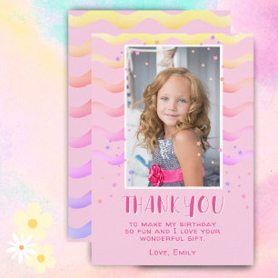 Carte De Remerciements Vagues d'étoiles roses Anniversaire Enfants Fille