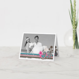 Carte De Remerciements Vagues Tropicales et Hibiscus Rose Mariage Remerci