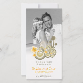 Carte De Remerciements Vagues tropicales Hibiscus Jaune Palm Trees Mariag