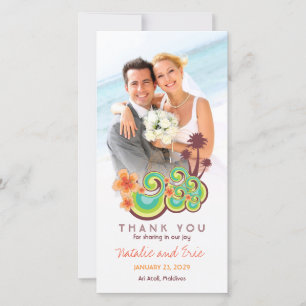Carte De Remerciements Vagues tropicales Orange Hibiscus Beach Mariage Ph