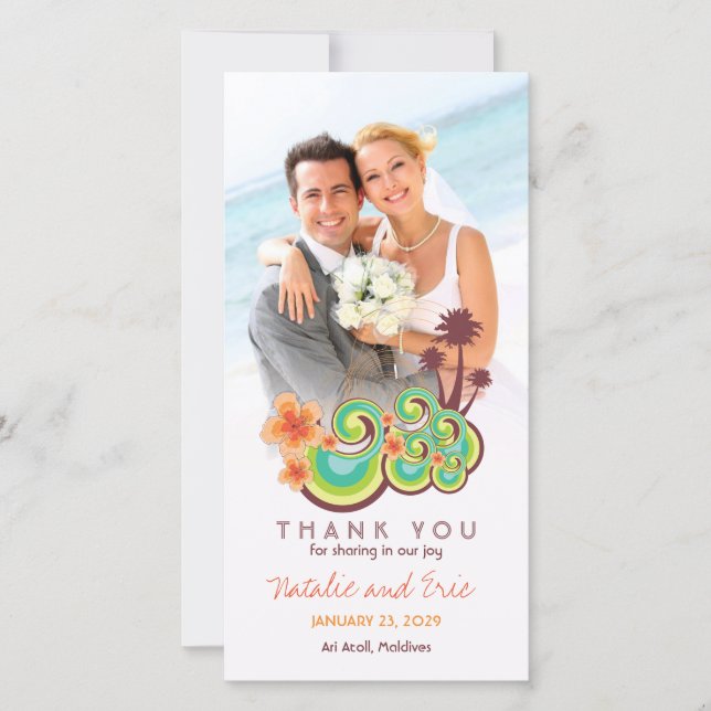 Carte De Remerciements Vagues tropicales Orange Hibiscus Beach Mariage Ph (Devant)