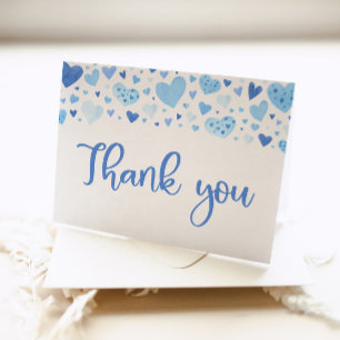 Carte De Remerciements Valentin Cœur Bleu Garçon Aquarelle