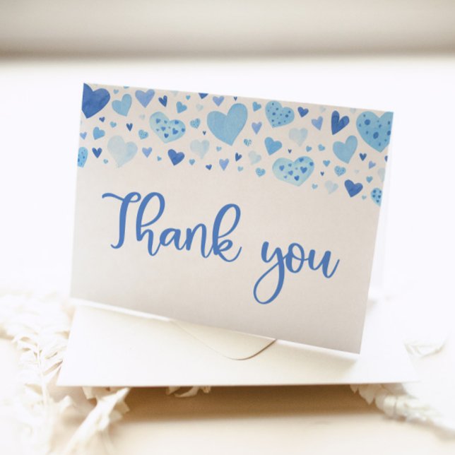 Carte De Remerciements Valentin Cœur Bleu Garçon Aquarelle (Créateur téléchargé)