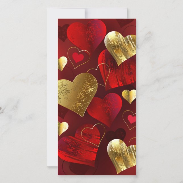 Carte De Remerciements Valentines dorées et rouges (Devant)