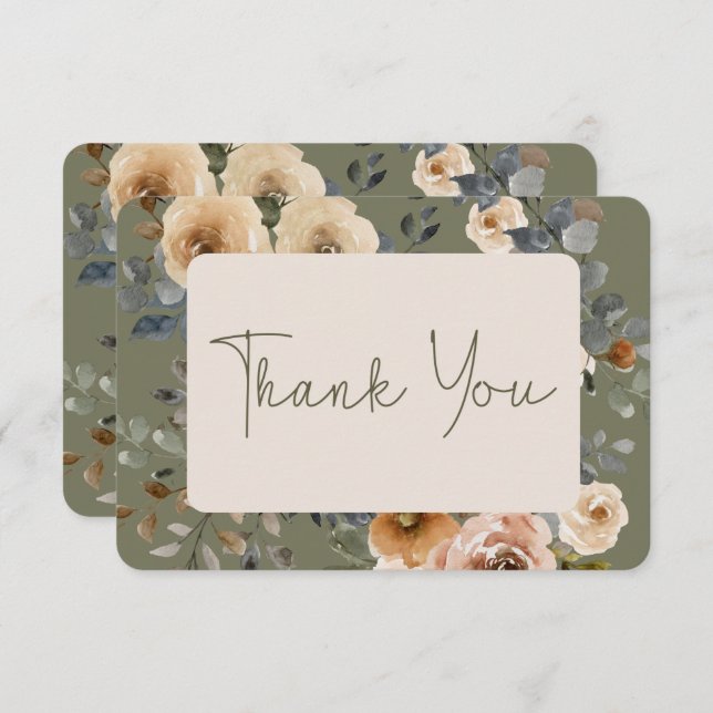 Carte De Remerciements Vanilla White Boho Rose Sage Mariage (Devant / Derrière)