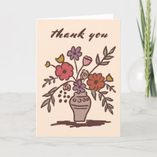 Carte De Remerciements Vase Floral Rustique Fantaisiste Dessin Neutre Chi