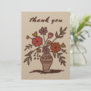 Carte De Remerciements Vase Floral Rustique Fantaisiste Dessin Neutre Kra