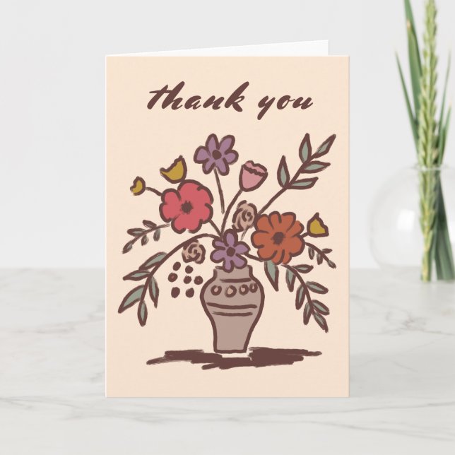 Carte De Remerciements Vase florale Rustique Whimsical Sketch Neutral Chi (Devant)