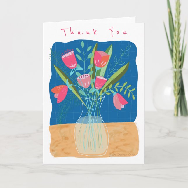 Carte De Remerciements Vase rose/bleu (Devant)