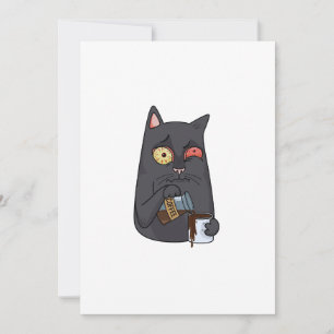Carte De Remerciements Vector chat noir boit du café et déverse au-delà