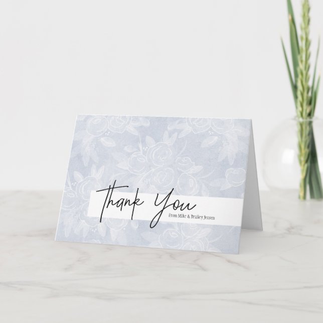 Carte De Remerciements Végétal à l'aquarelle bleu clair (Devant)