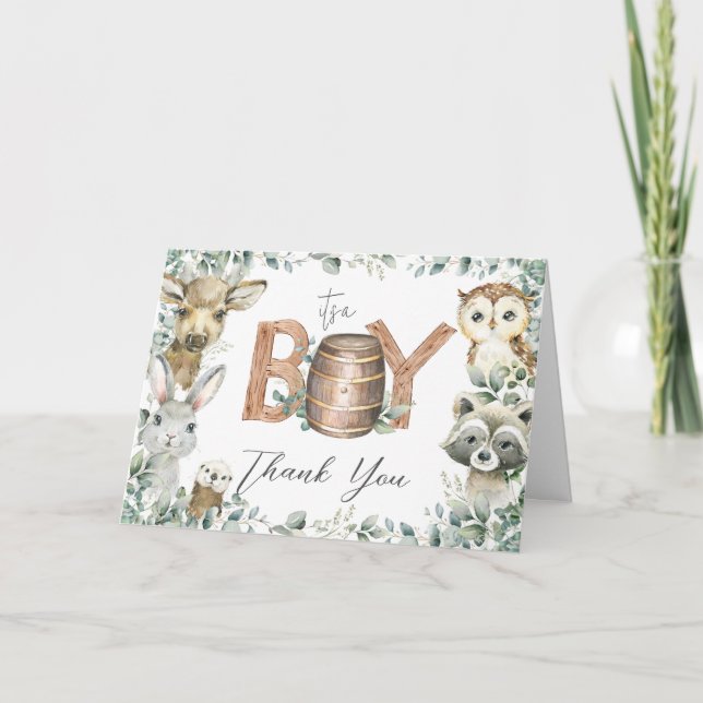 Carte De Remerciements Végétation rustique Bois Animaux Baby shower Tente (Devant)