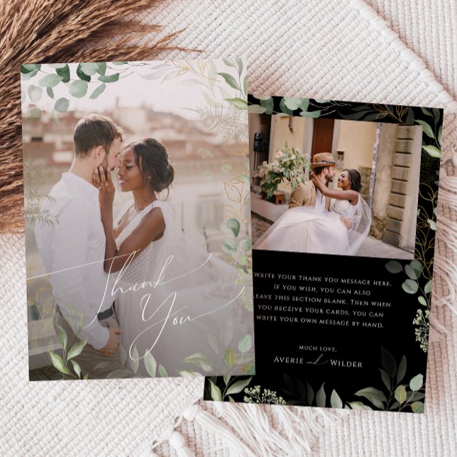 Carte De Remerciements Végétation Whimsical Black and Gold Flat Faded Pho (Créateur téléchargé)