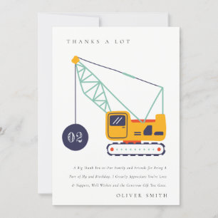 Carte De Remerciements Véhicule de grue de construction mignon pour anniv