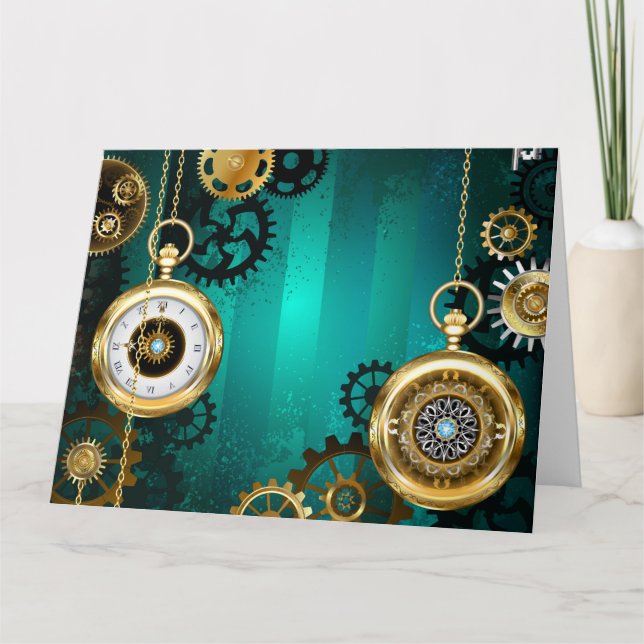 Carte De Remerciements Veille bijoux Steampunk sur un Arrière - plan vert (Devant)